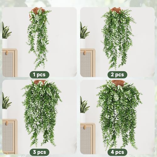 Artificial Hanging Plants Set - White Style2, 4 Pack, 29.5 Inch Vines for Indoor & Outdoor Decor