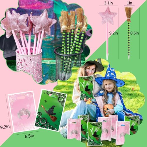 Pink and Green Birthday Party Favors Set - Glasses, Broom Pens, Bracelets & More