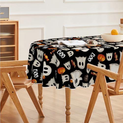 Halloween Tablecloth 60 x 84 Inch Oval Black Ghost Pumpkin Candy Decor