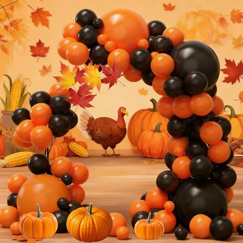Black Orange Balloon Arch Kit - 134pcs Back to School Halloween Decoration