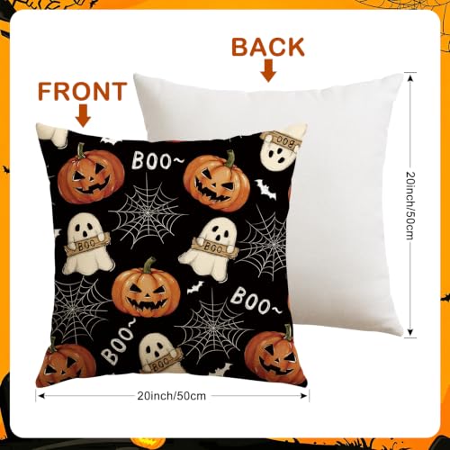 Black Halloween Ghost Throw Pillow Covers 20x20 Set of 2 - Spooky Cushion Decor