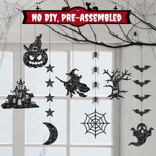 Pre-Strung Halloween Decorations Banner Set with Glitter - Black & Red, B Variation