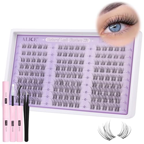 ALICE Natural Lash Extension Kit C46 Wispy Cluster Eyelash Extensions with Glue & Seal - 135pcs