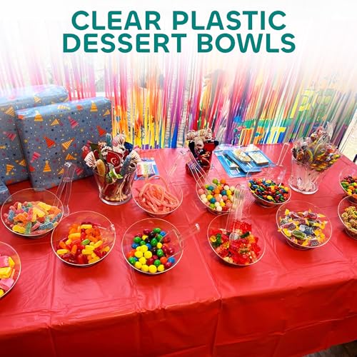 Clear Plastic Candy Bowls Set 6 oz 32 Pieces with Tongs & Scoops for Buffets