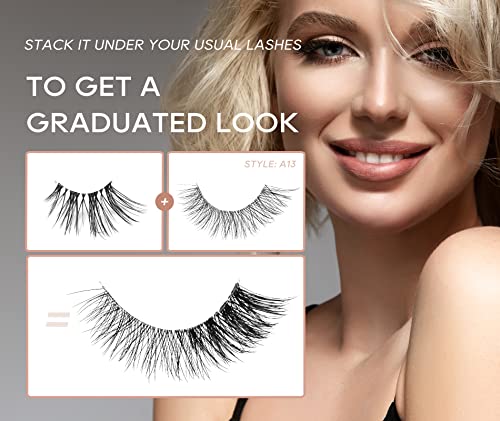 Half Lashes Natural Look False Eyelashes - Wispy Faux Mink Pack 7 Pairs C03 6-15MM