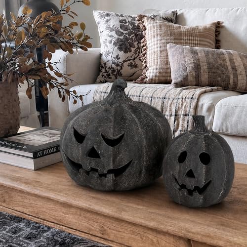 Black Handmade Terracotta Jack O Lantern Pumpkin - Small Halloween Decor