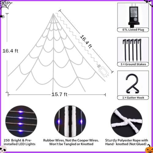 Halloween Spider Web Lights 250 LED Giant Web with 8 Modes Waterproof Purple