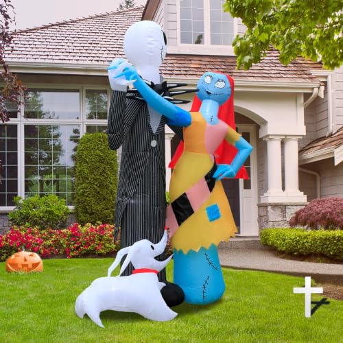 Inflatable Halloween Skeleton Couple & Dog Yard Decor with LED Lights - 6Ft