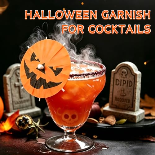 Halloween Pumpkin Cocktail Umbrellas Set - 100 Assorted Spooky Drink Picks