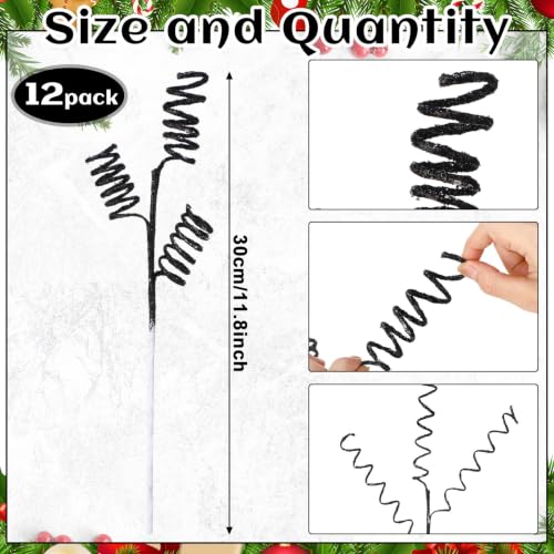 Black Glitter Curly Christmas Tree Picks - 12 Pack, 11.81 Inches