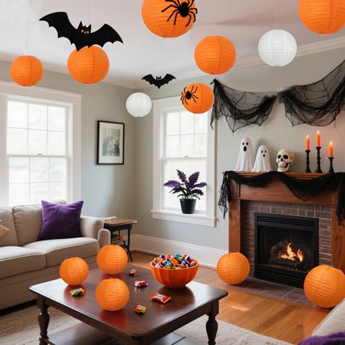 16 Pack Orange Paper Lanterns for Fall Halloween Party Decorations