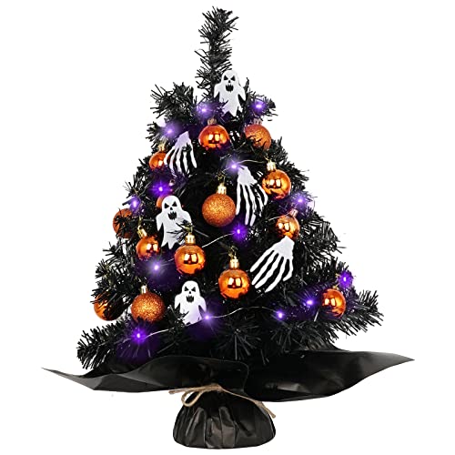 Mini Black Halloween Tree with Purple LED Lights & Ornaments - Variation of THIS listing