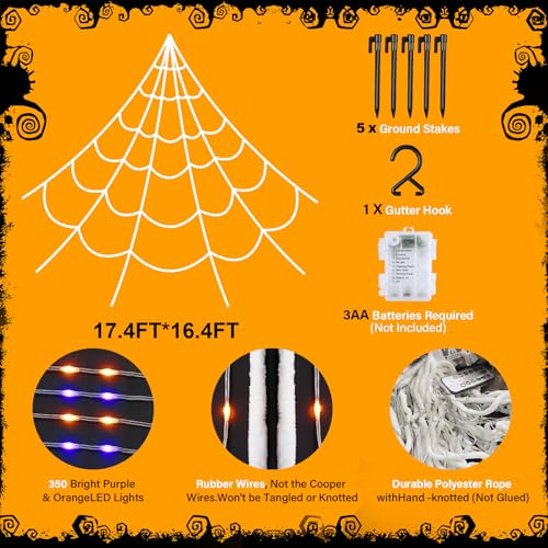 Halloween Spider Web Lights - 250 LED 16.4 Ft Outdoor Indoor Decoration with 8 Modes, Purple & Orange, Variation of THIS listing