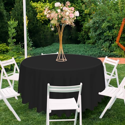 Black Plastic Round Tablecloth 3 Pack 84 Inch Disposable Cover for Parties