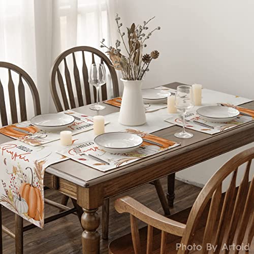 Hello Pumpkin Fall Placemats Set of 4 - 12 x 18 Inch Rectangular Table Decor