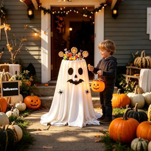 Halloween Ghost Candy Bowl with LED Lights Outdoor Decorations