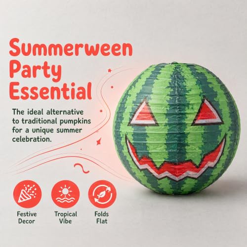 Watermelon Paper Lanterns Hanging Decorations - 12 Pack for Summer Halloween Events