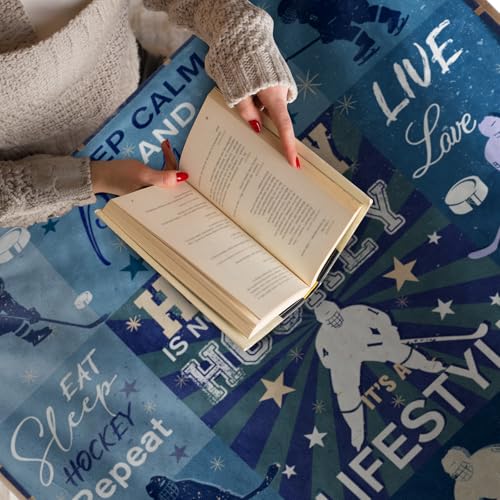 Hockey Blue Throw Blanket 60x80 Inches - Soft Flannel Ice Hockey Gift for Boys Girls Teens Adults