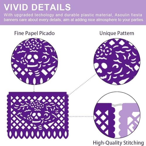 Multicolor Dia De Los Muertos Mexican Party Decorations - 6 PCS Papel Picado Banner Set
