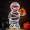 Halloween Neon Sign - Mummy and Pumpkin Wall Decor, Dimmable LED USB Light