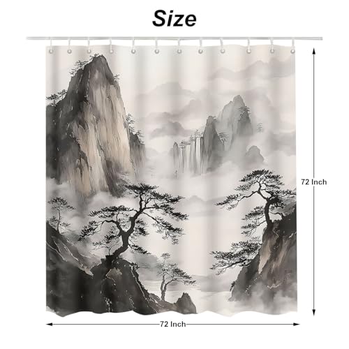 72x72 Inch Waterproof Mountain Tree Cloud Landscape Bathroom Shower Curtain with Hooks - Home Decoration