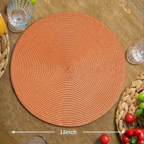 FunWheat Pumpkin Orange Braided Placemats Set of 4 - 15 Inch Washable Non-Slip Table Mats for Fall Decor