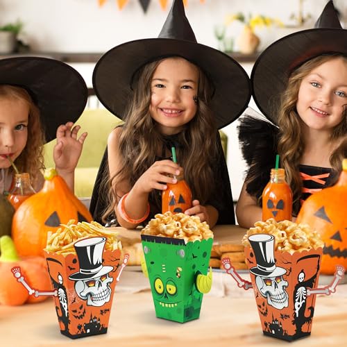 Halloween Popcorn Boxes 24-Pack Ghost Skeleton Monster Disposable Paper Container