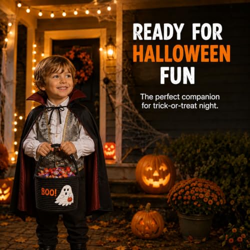 Halloween Ghost Basket Trick or Treat Candy Bucket - Black Boo Variation