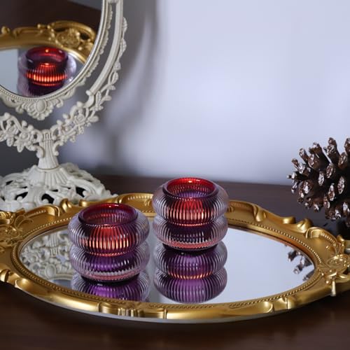 Purple Votive Candle Holders Set of 6 - Tealight Holders for Halloween & Home Decor - Variation of Purple / 6