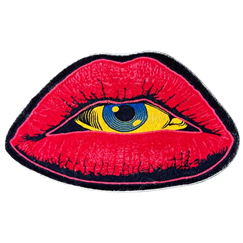 Red Lip Devil Eye Shape Plush Rug - Cute Bedroom Door Mat Non-Slip Bathroom Carpet