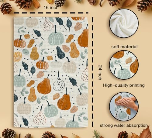 Fall Kitchen Towels with Pastel Pumpkin & Maple Leaf Design - Color 7, 16x24in