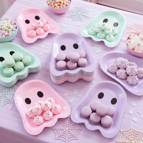 Ghost Halloween Paper Plates - 100 Pack Pastel Disposable Party Plates - 9 Inch