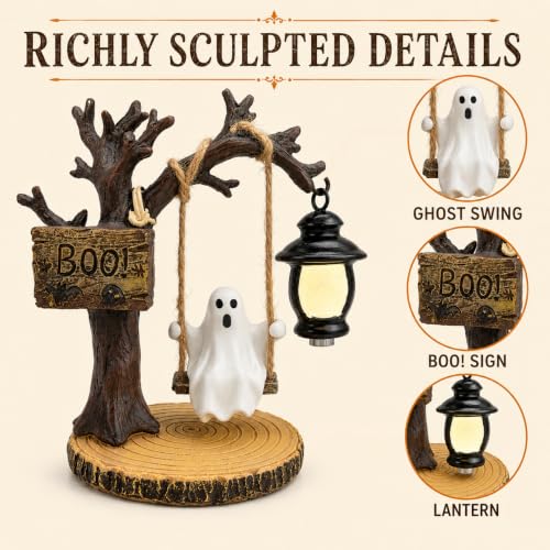 Halloween Ghost Figurine Night Light - Style 5 Spooky Tree Swing Decor for Home & Party