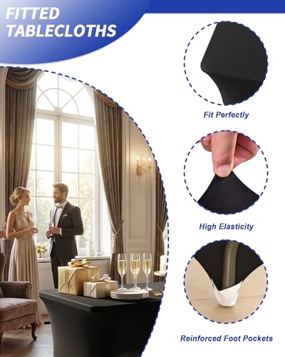 Fixwal 8FT Black Stretch Fitted Tablecloth for 8 Foot Tables - Premium Spandex Cover with Reinforced Leg Pockets