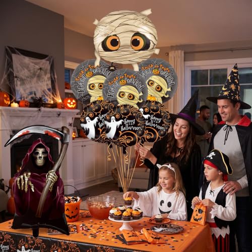 Halloween Party Balloons Set - Ghost, Mummy, Grim Reaper, & Spider Spheres - Balloon-13