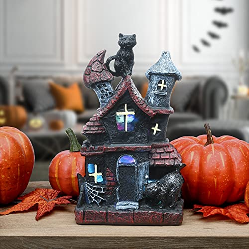 Pre-Lit Haunted House Halloween Decoration with LED Lights - 7 Inches