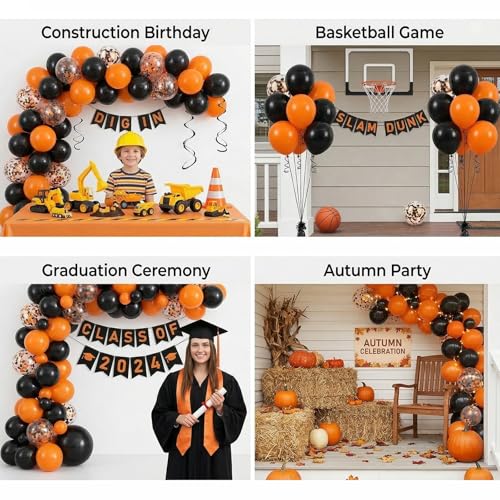 Black & Orange Confetti Balloons Set - 60pcs 12 Inch Halloween Party Decorations