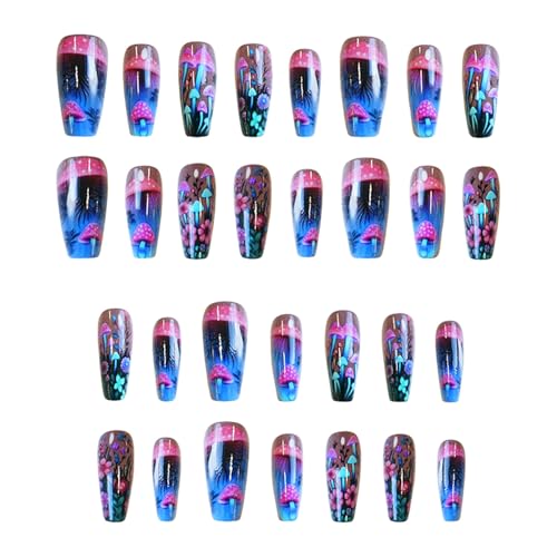 Mushrooms Press On Nails - Medium Flower False Nails Ballet Style Colorful Design