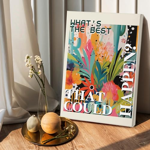 Maximalist Floral Framed Canvas Wall Art Decor 16x24 Inches - Eclectic Botanical Home Decoration
