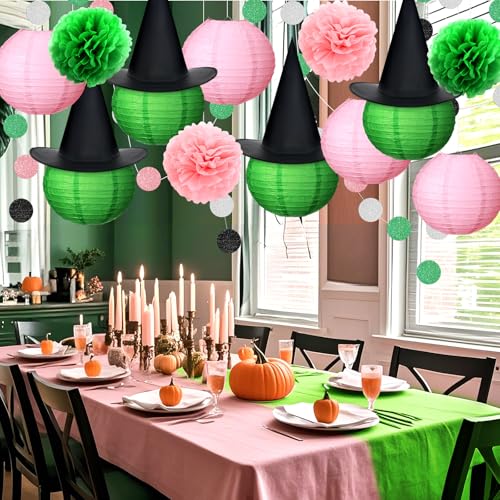 31 Pcs Witch Birthday Decorations Set - Pink & Green Party Supplies