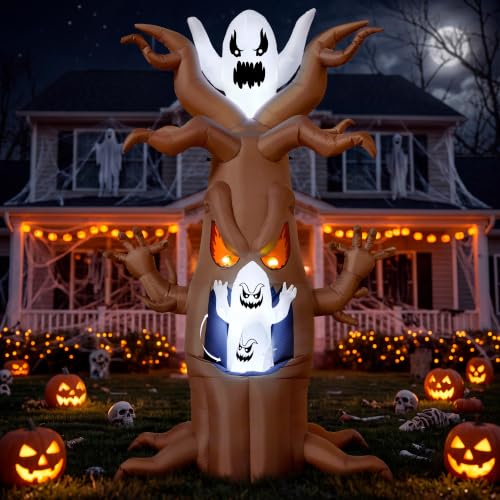 7 Ft Halloween Inflatable Tree with Ghost & Built-in LEDs Outdoor Yard Decor