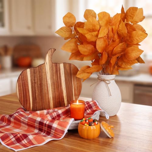 Fall Kitchen Tray with Pumpkin Decor - Orange Ceramic, 7-Piece Set
