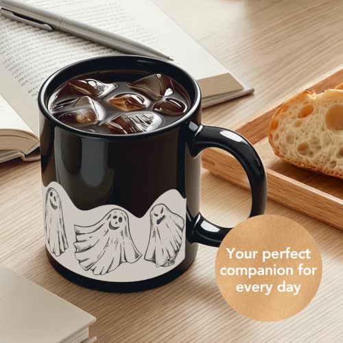 Half Ghost Funny Halloween Mug 11oz - Cute Black Ceramic Tea Coffee Cup Gift