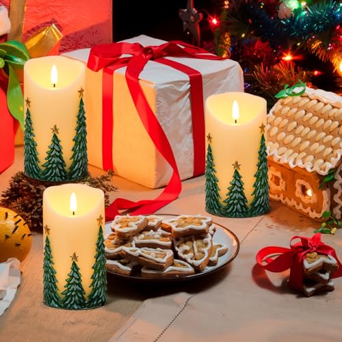 Christmas Tree Flameless Candles with Timer - Ivory, 3D Flickering Wicks