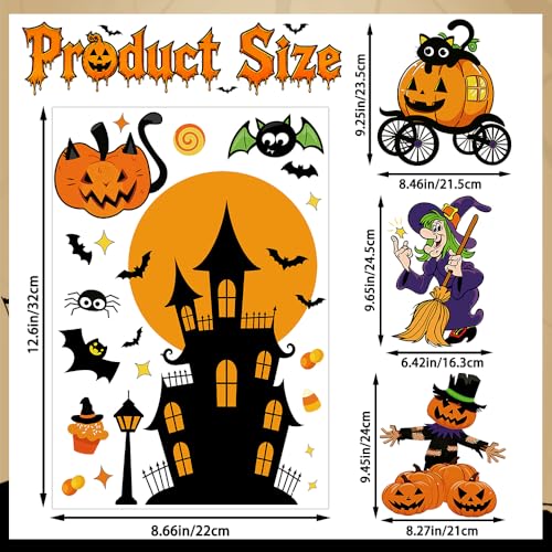 Halloween Window Clings Decor - 8 Large Electrostatic Stickers for Doors and Windows