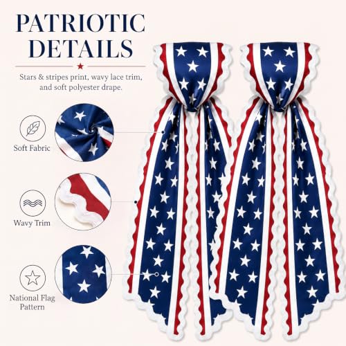 Patriotic Wreath Sash Set - Red White Blue Decor for Front Doors & Entryways, 2 Pack