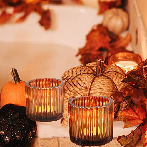 Amber Votive Candle Holders Set of 6 for Wedding & Fall Decor