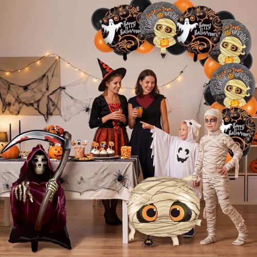 Halloween Party Balloons Set - Ghost, Mummy, Grim Reaper, & Spider Spheres - Balloon-13