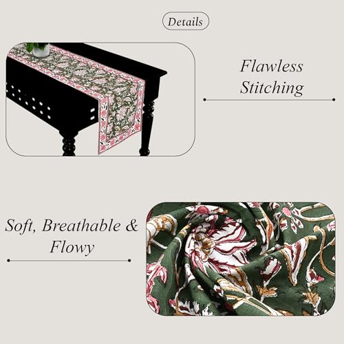 Cotton Hand Block Print Table Runner - Hunter Green 16x70 Inches