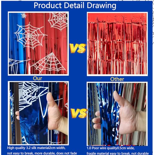 Spider Web Birthday Decorations 2 Pack Foil Fringe Curtains - Blue, Red & Black Variation